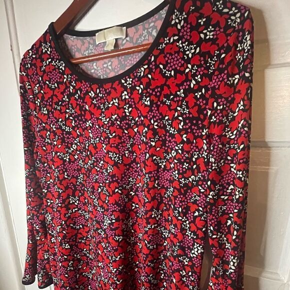 Michael Kors Floral Print Dress w/ Bell Sleeves Size Large - Picture 2 of 10